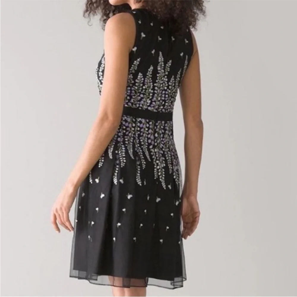 Like New White House Black Market Floral Embroidered Mesh Dress Black Size 14